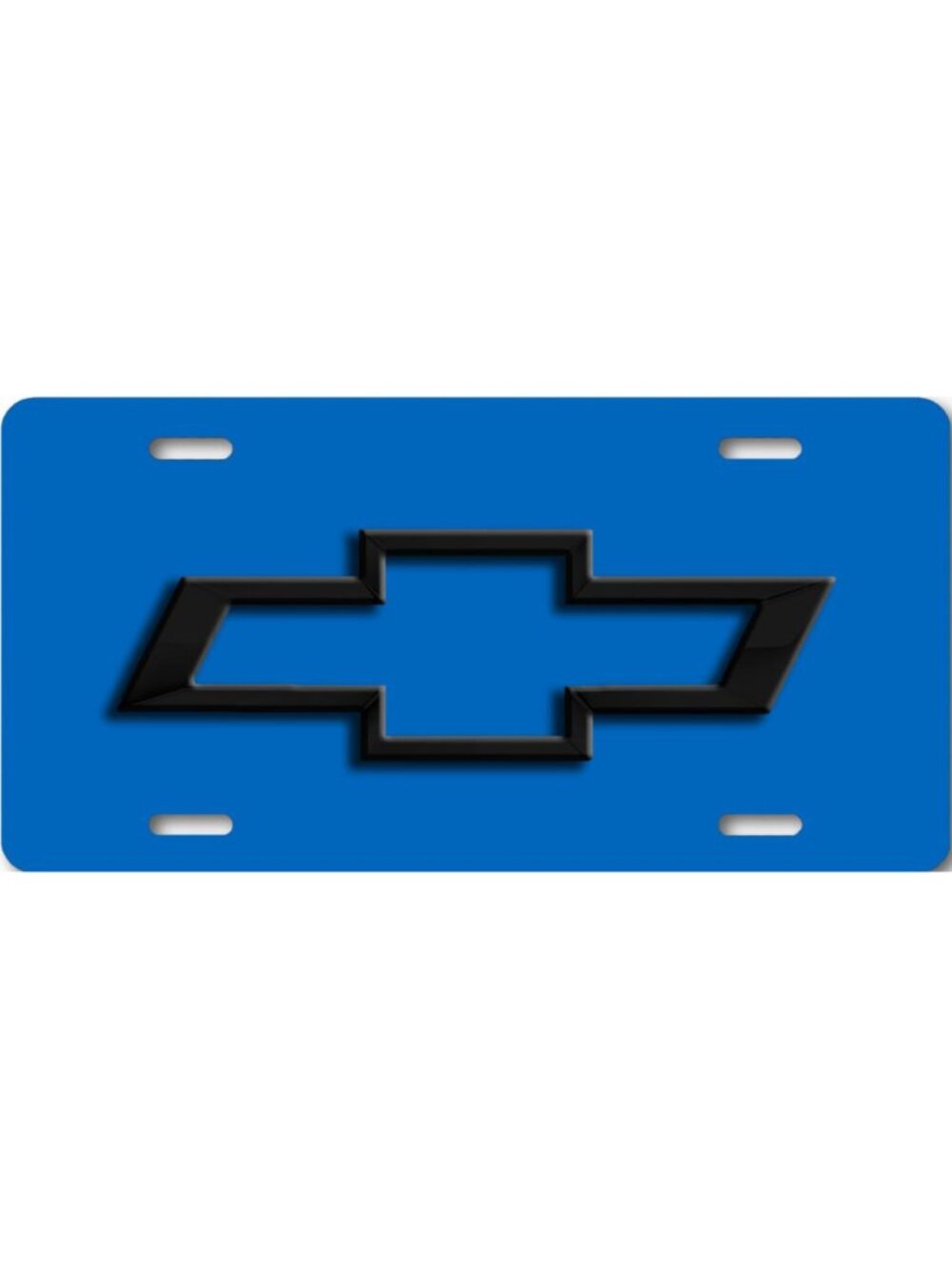 Chevy ART Chevrolet Black Bow-tie on Solid Blue look Aluminum License Plate Tag